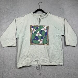 Vintage Harborside Graphics Floral‎ Trillium Sweatshirt Sage Green L/XL USA Made
